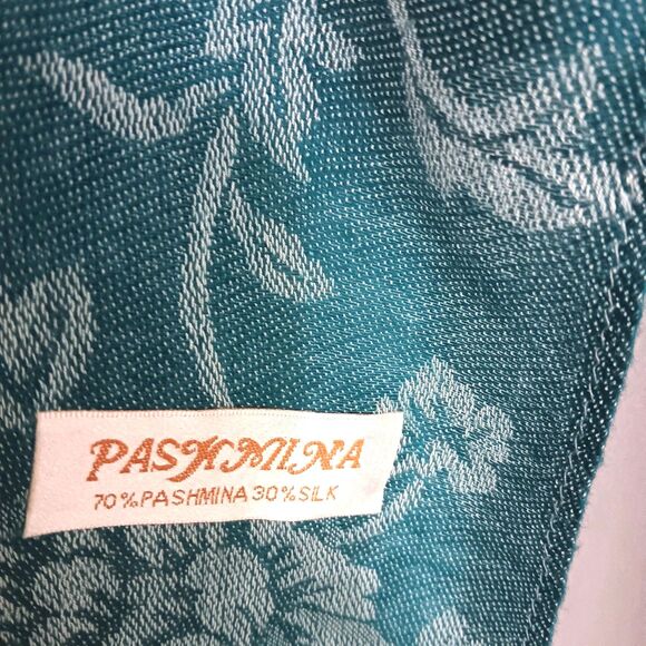 Pashmina Teal, Pink, Blue, Floral Scarf Cashmere, and Silk - Picture 9 of 9